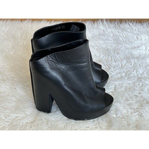 BALENCIAGA Women’s Size Size 6 (36) Black leather platform Mules Peep Toe Chunky - Picture 4 of 16